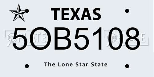 5OB5108 Texas License Plate