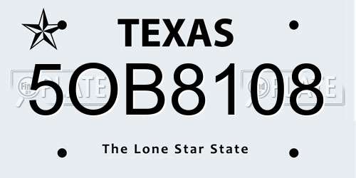 5OB8108 Texas License Plate