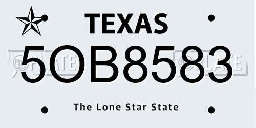 5OB8583 Texas License Plate