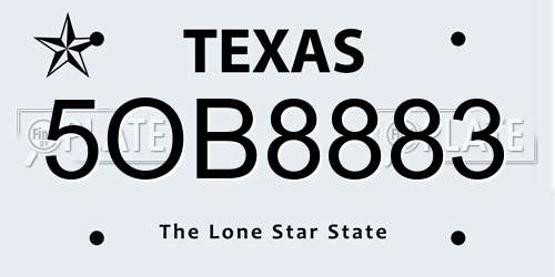 5OB8883 Texas License Plate