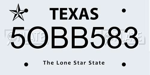 5OBB583 Texas License Plate