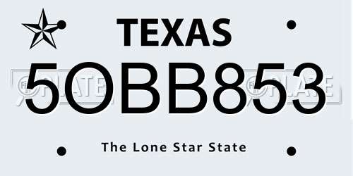 5OBB853 Texas License Plate