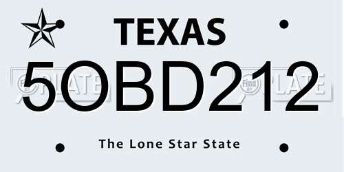 5OBD212 Texas License Plate