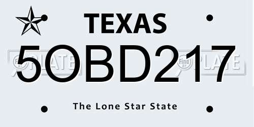 5OBD217 Texas License Plate