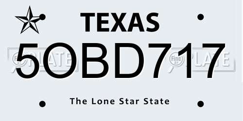 5OBD717 Texas License Plate