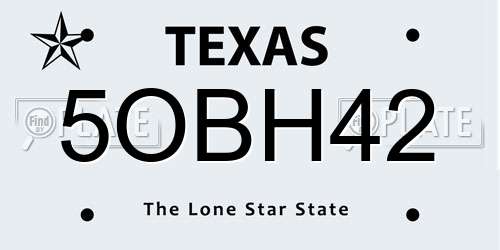 5OBH42 Texas License Plate