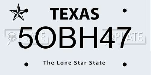 5OBH47 Texas License Plate