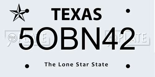 5OBN42 Texas License Plate