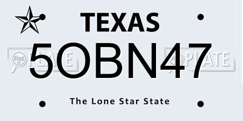 5OBN47 Texas License Plate