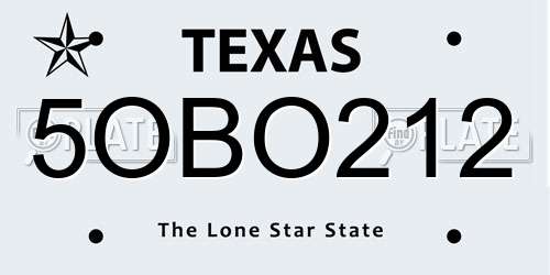 5OBO212 Texas License Plate