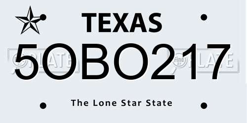 5OBO217 Texas License Plate