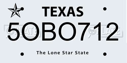 5OBO712 Texas License Plate