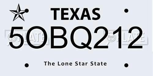 5OBQ212 Texas License Plate