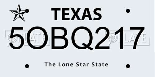 5OBQ217 Texas License Plate