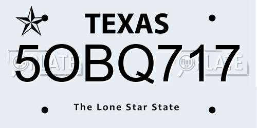 5OBQ717 Texas License Plate
