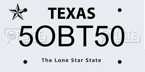 5OBT50 Texas License Plate