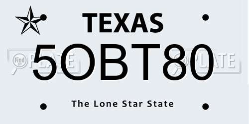 5OBT80 Texas License Plate