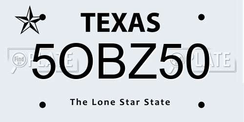 5OBZ50 Texas License Plate