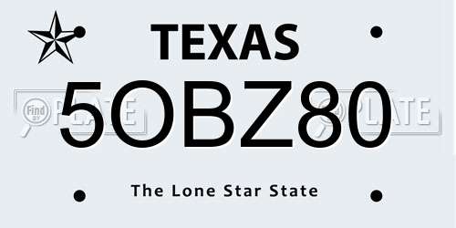 5OBZ80 Texas License Plate