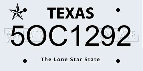 5OC1292 Texas License Plate