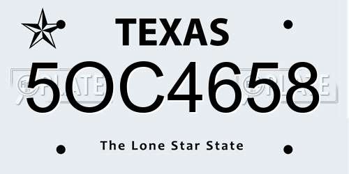 5OC4658 Texas License Plate