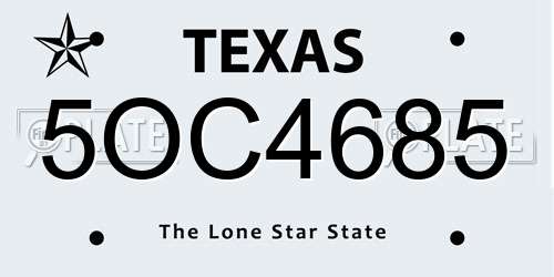 5OC4685 Texas License Plate