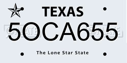 5OCA655 Texas License Plate