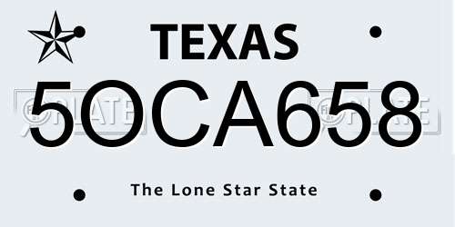 5OCA658 Texas License Plate