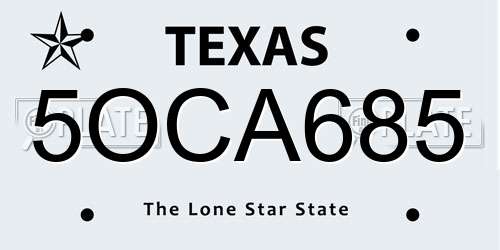 5OCA685 Texas License Plate