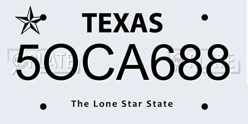 5OCA688 Texas License Plate