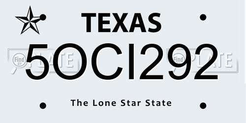 5OCI292 Texas License Plate