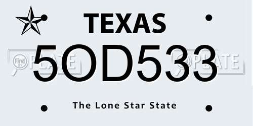 5OD533 Texas License Plate