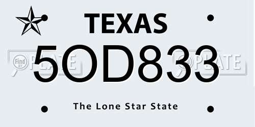 5OD833 Texas License Plate