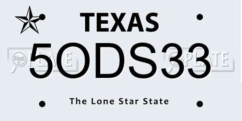 5ODS33 Texas License Plate