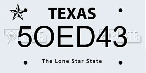 5OED43 Texas License Plate