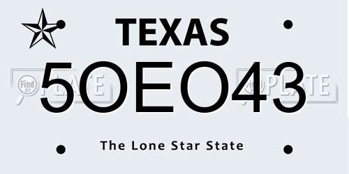 5OEO43 Texas License Plate