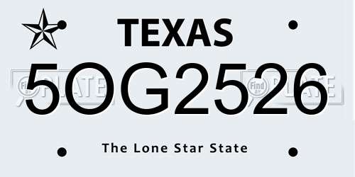 5OG2526 Texas License Plate