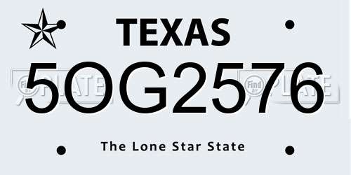 5OG2576 Texas License Plate