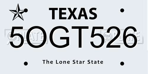 5OGT526 Texas License Plate