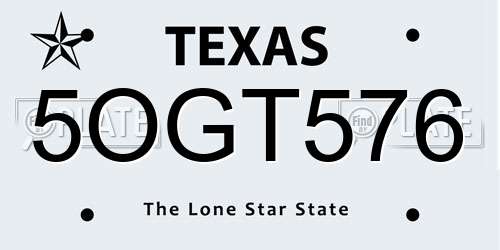 5OGT576 Texas License Plate