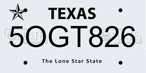 5OGT826 Texas License Plate