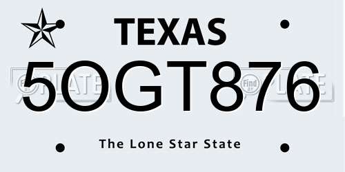 5OGT876 Texas License Plate