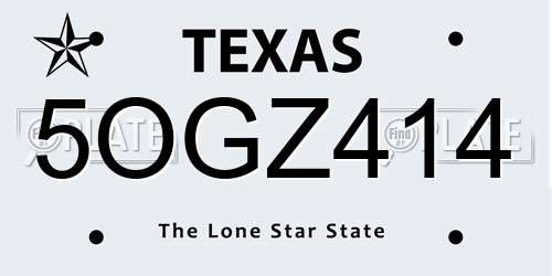 5OGZ414 Texas License Plate