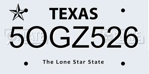 5OGZ526 Texas License Plate