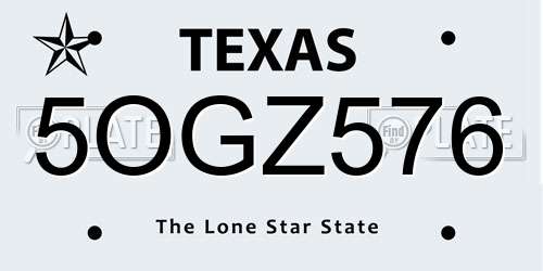 5OGZ576 Texas License Plate