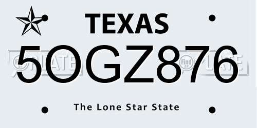 5OGZ876 Texas License Plate