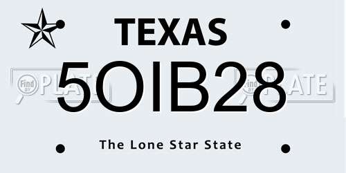 5OIB28 Texas License Plate