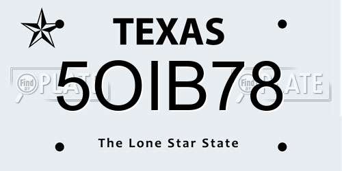 5OIB78 Texas License Plate