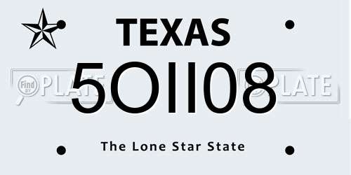 5OII08 Texas License Plate