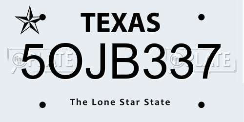 5OJB337 Texas License Plate